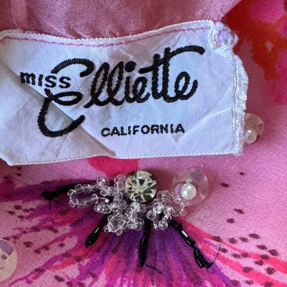 Miss Elliette California Hand-Beaded Floral Crop Blouse Sheer Sleeves Vtg 60s - Picture 5 of 16